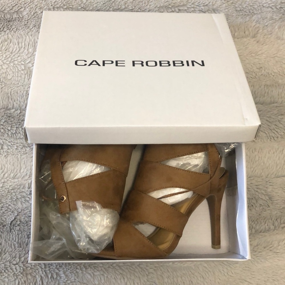 Camel suede bootie tie back heel